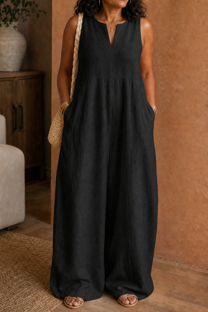 Wearby – Wide-Leg V-Neck Linen Look Jumpsuit
