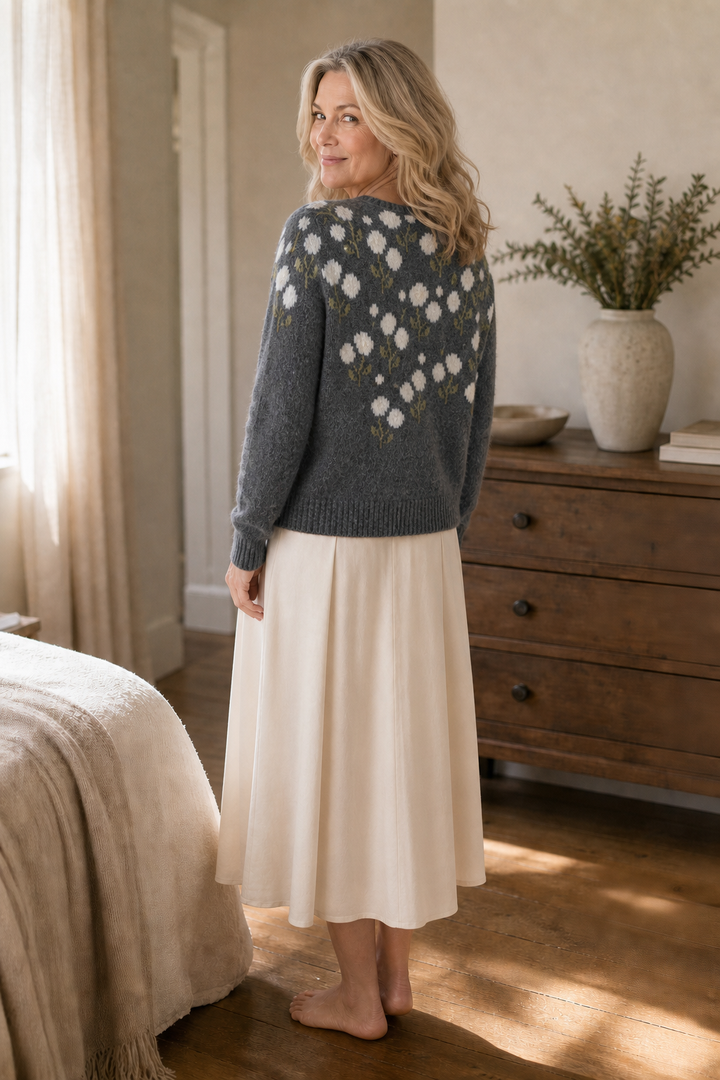 Meadowlin – Floral Knit Open-Front Cardigan