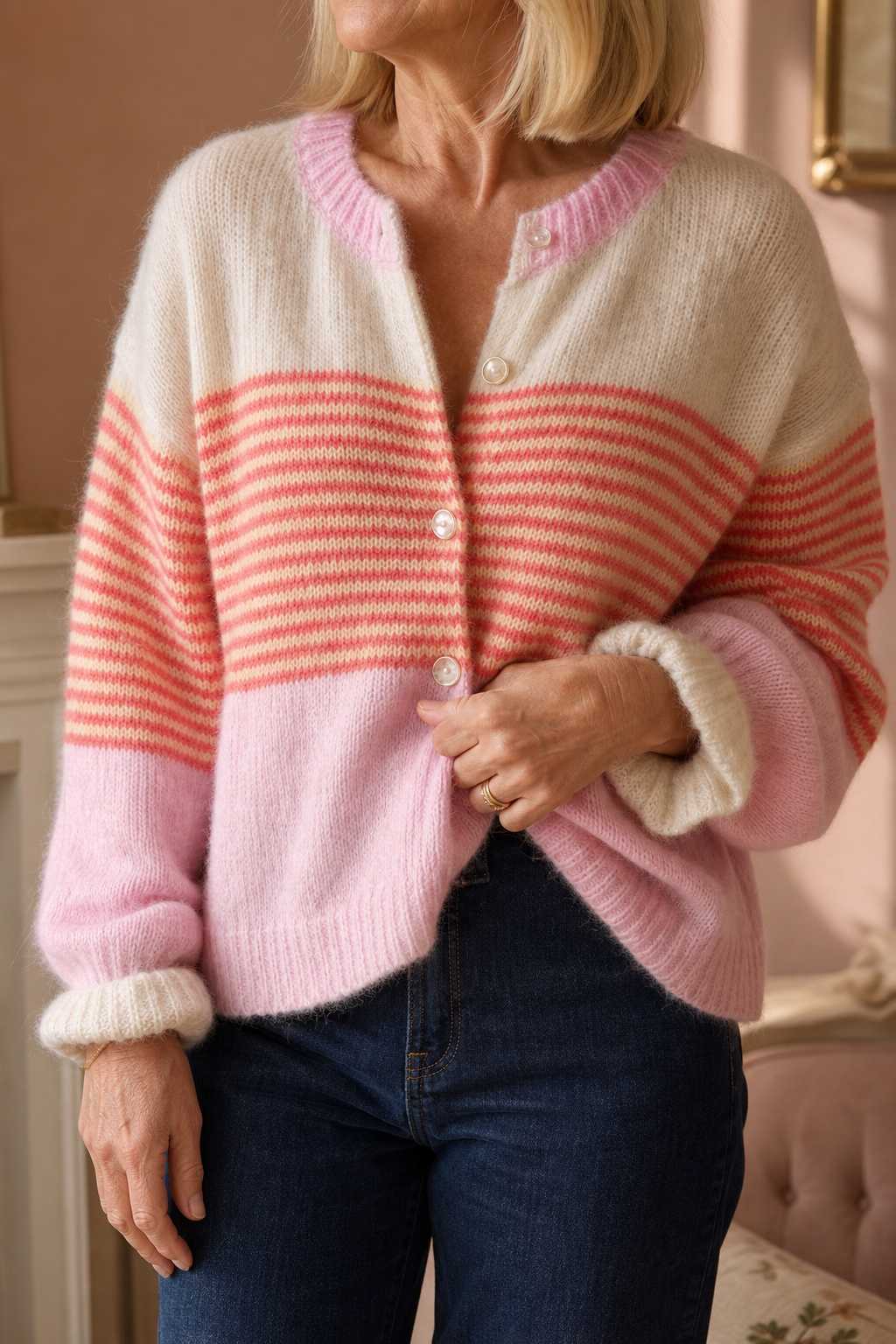 Warmweave – Color-Block Striped Open-Front Knit Cardigan