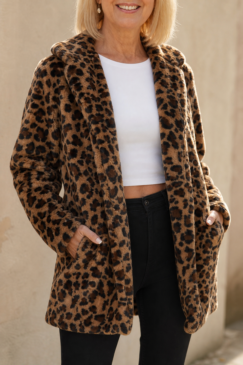 Leora – Leopard Print Faux Fur Longline Coat