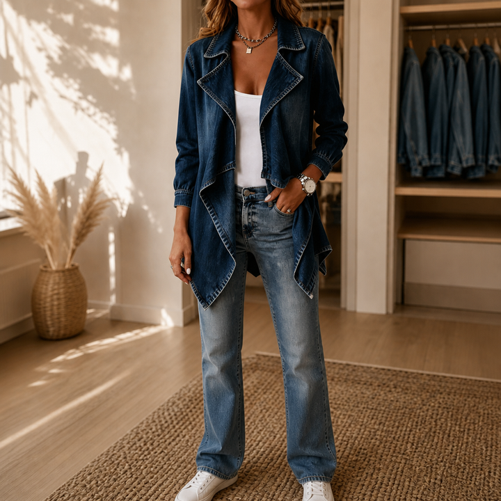Lunavia – Open-Front Longline Denim Jacket