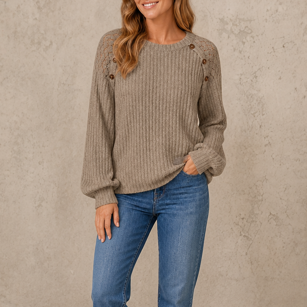 Lumaelle – Lace-Shoulder Ribbed Long-Sleeve Top