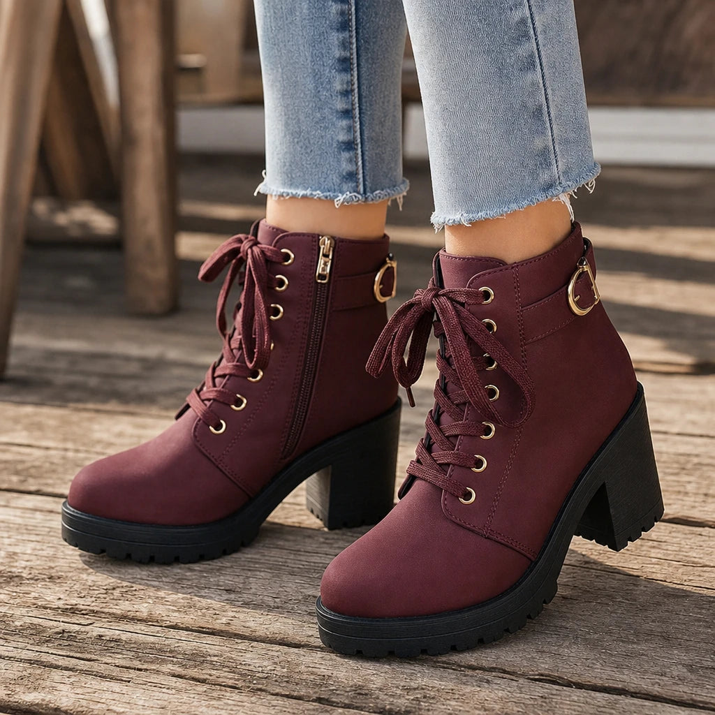 Stridewell – Buckle Lace-Up Chunky Platform Ankle Boots