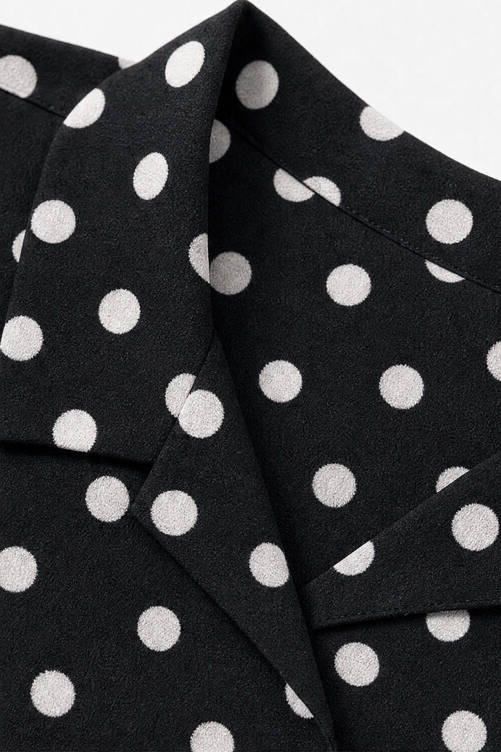 Wearbella – Polka Dot Lapel Long Sleeve Blouse