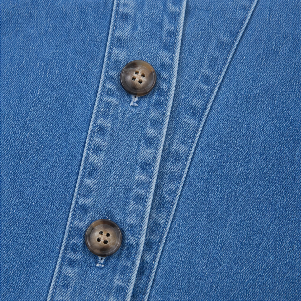 Drapella – Collarless Soft-Denim-Look Button-Down Cardigan