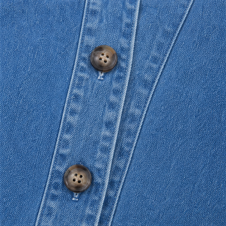 Drapella – Collarless Soft-Denim-Look Button-Down Cardigan