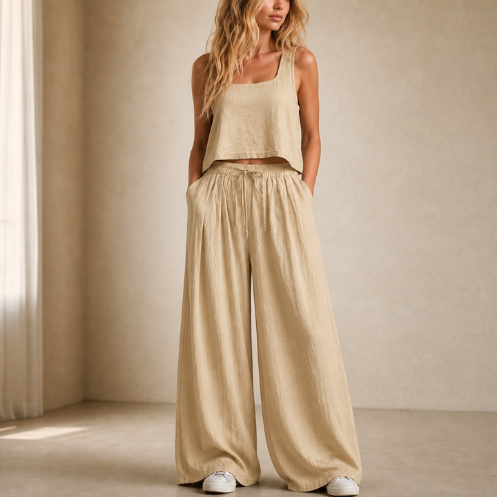 Crinklewear – Crinkle Cami And Wide-Leg Pants Set