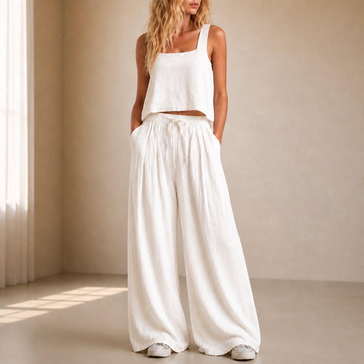 Crinklewear – Crinkle Cami And Wide-Leg Pants Set