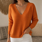 Wavelyn – Scalloped Edge V-Neck Knit Sweater