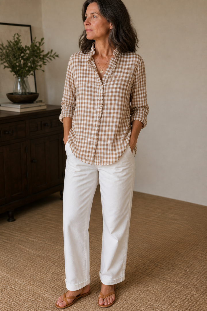 Rufina – Ruffled Collar Checked Print Blouse