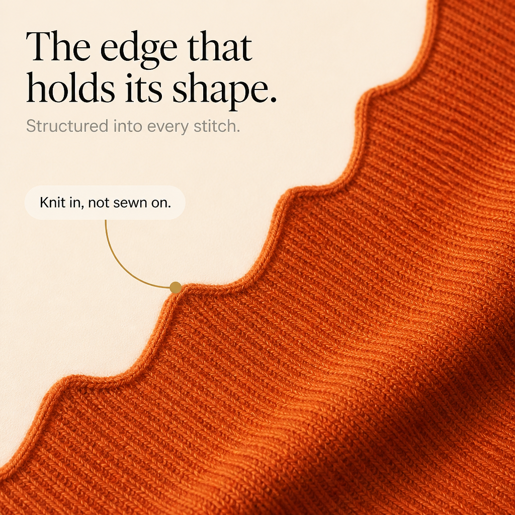Wavelyn – Scalloped Edge V-Neck Knit Sweater