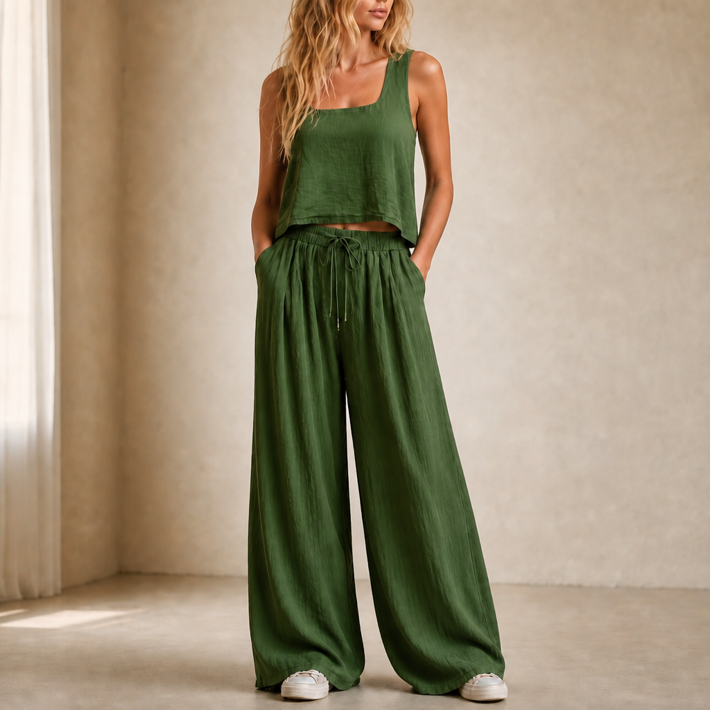 Crinklewear – Crinkle Cami And Wide-Leg Pants Set