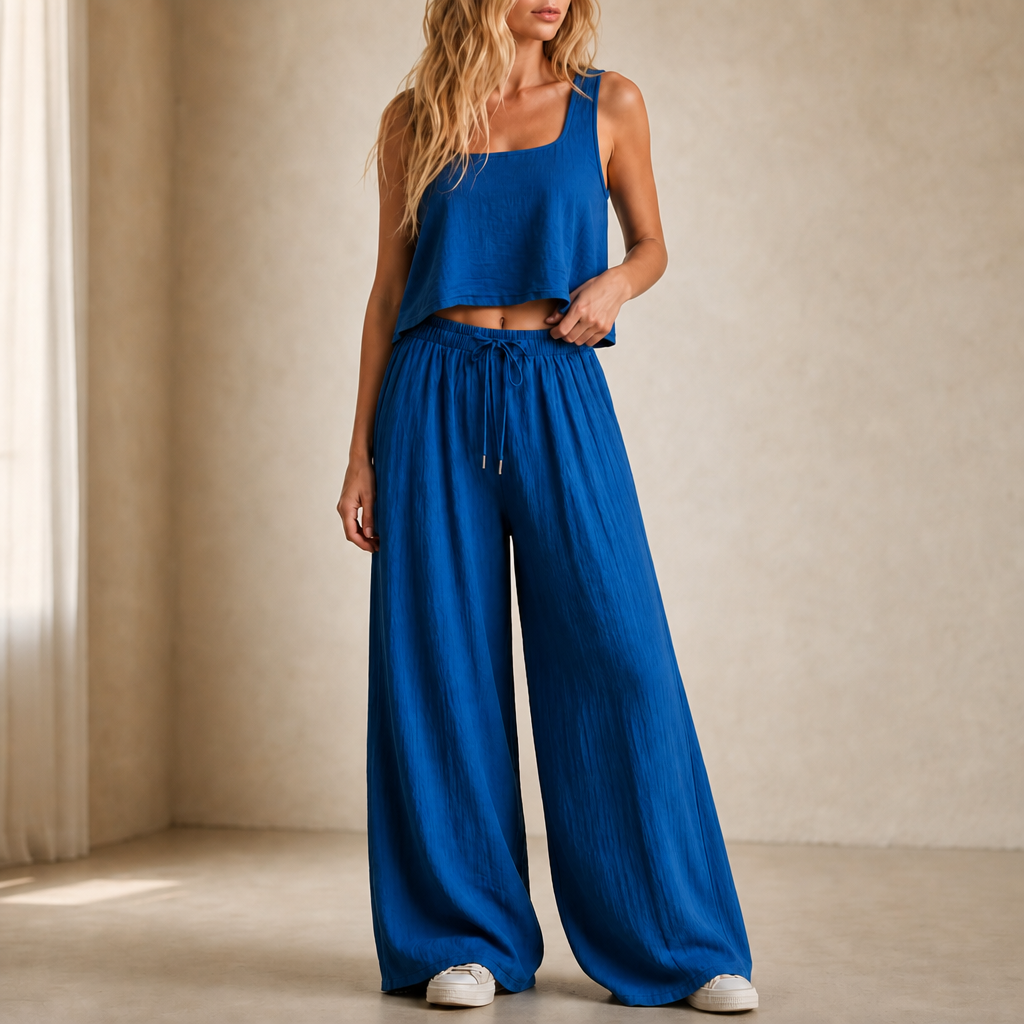 Crinklewear – Crinkle Cami And Wide-Leg Pants Set