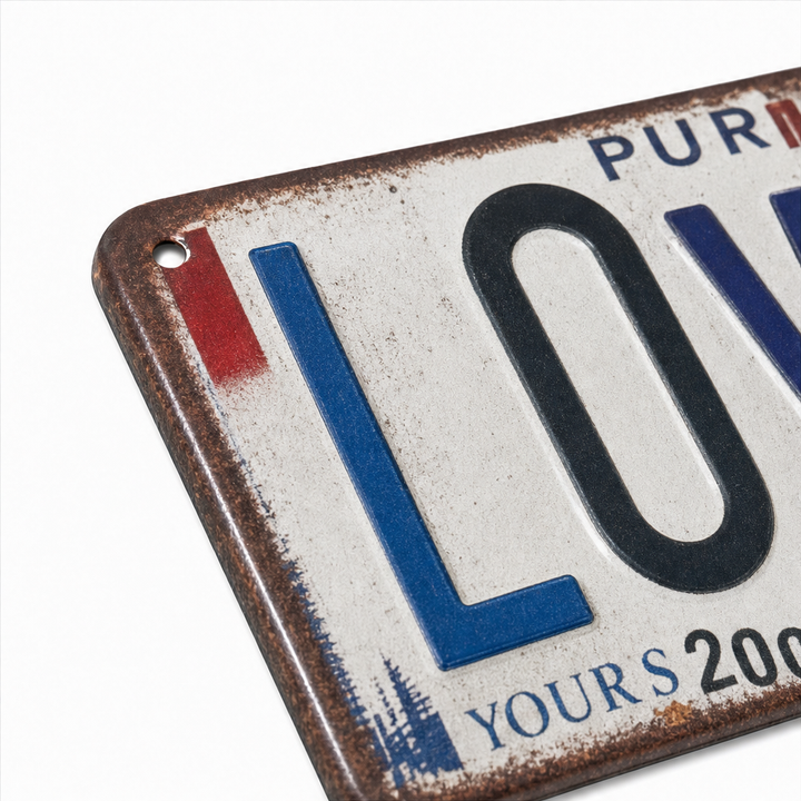 Love You More – Vintage License Plate Collage Wall Sign