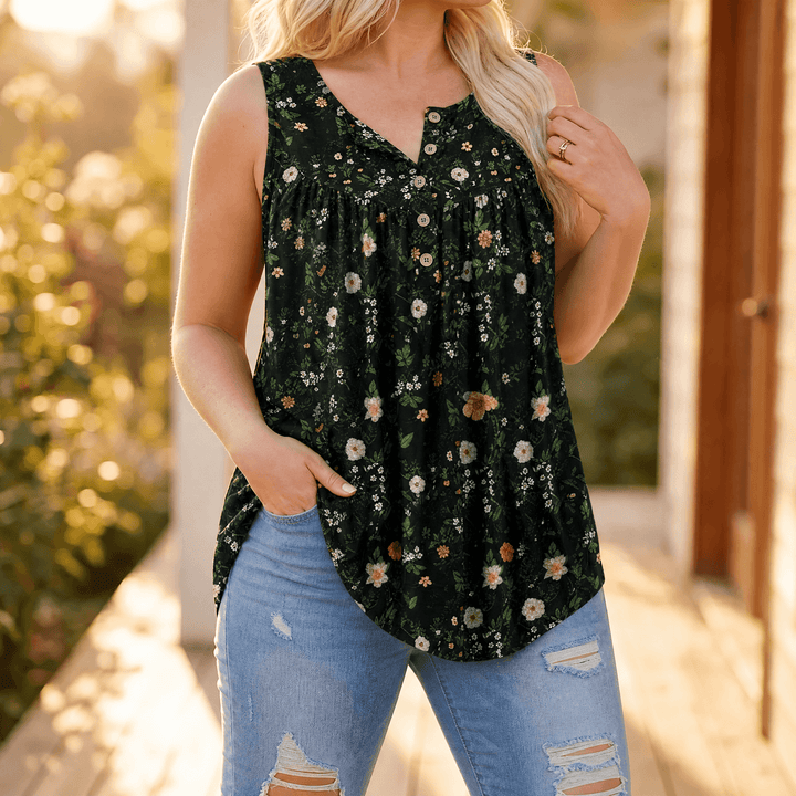 Florelle – Flowy Sleeveless Summer Top Black / S