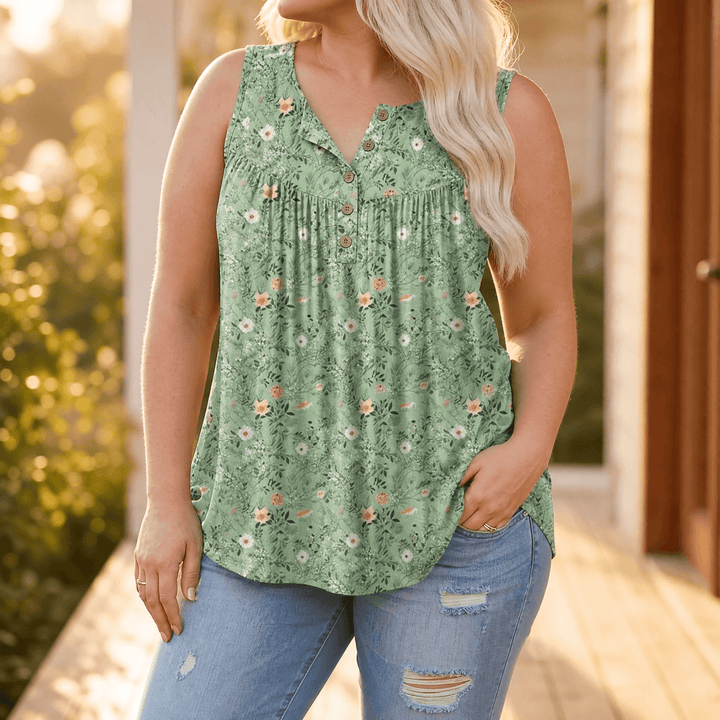Florelle – Flowy Sleeveless Summer Top Green / S