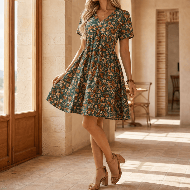 Florelle – Women's Flowy Floral Midi Dress Green Floral