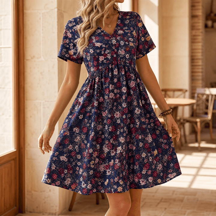 Florelle – Women's Flowy Floral Midi Dress Navy Floral