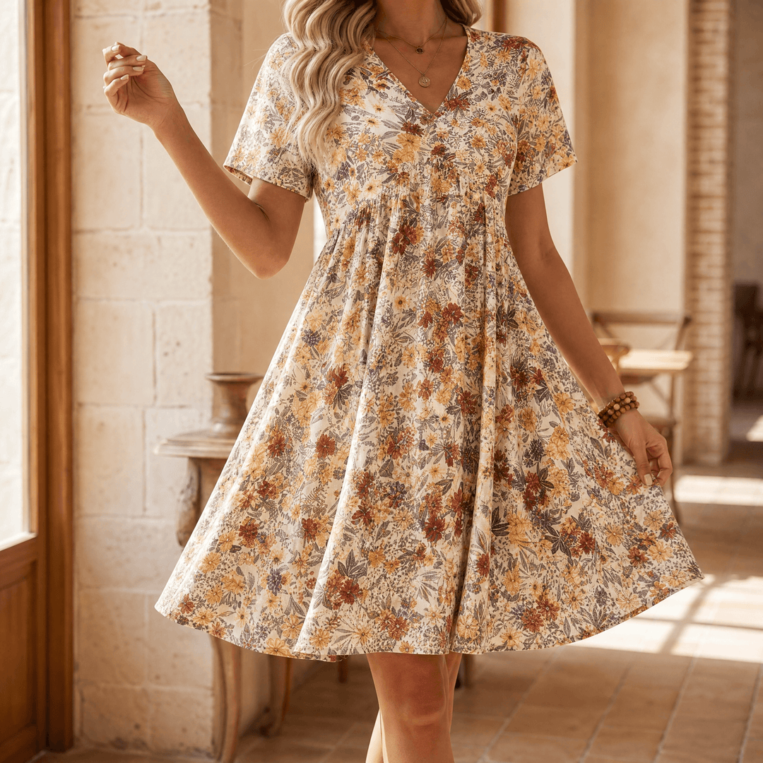 Florelle – Women's Flowy Floral Midi Dress Yellow Floral