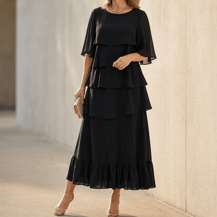 Florelle – Women's Layered Ruffle Midi Dress Black