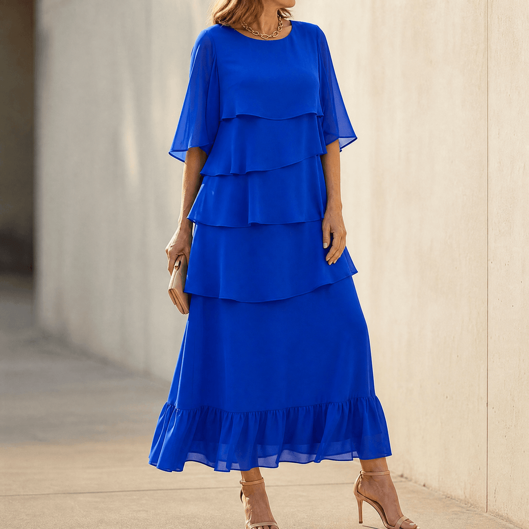 Florelle – Women's Layered Ruffle Midi Dress Blue