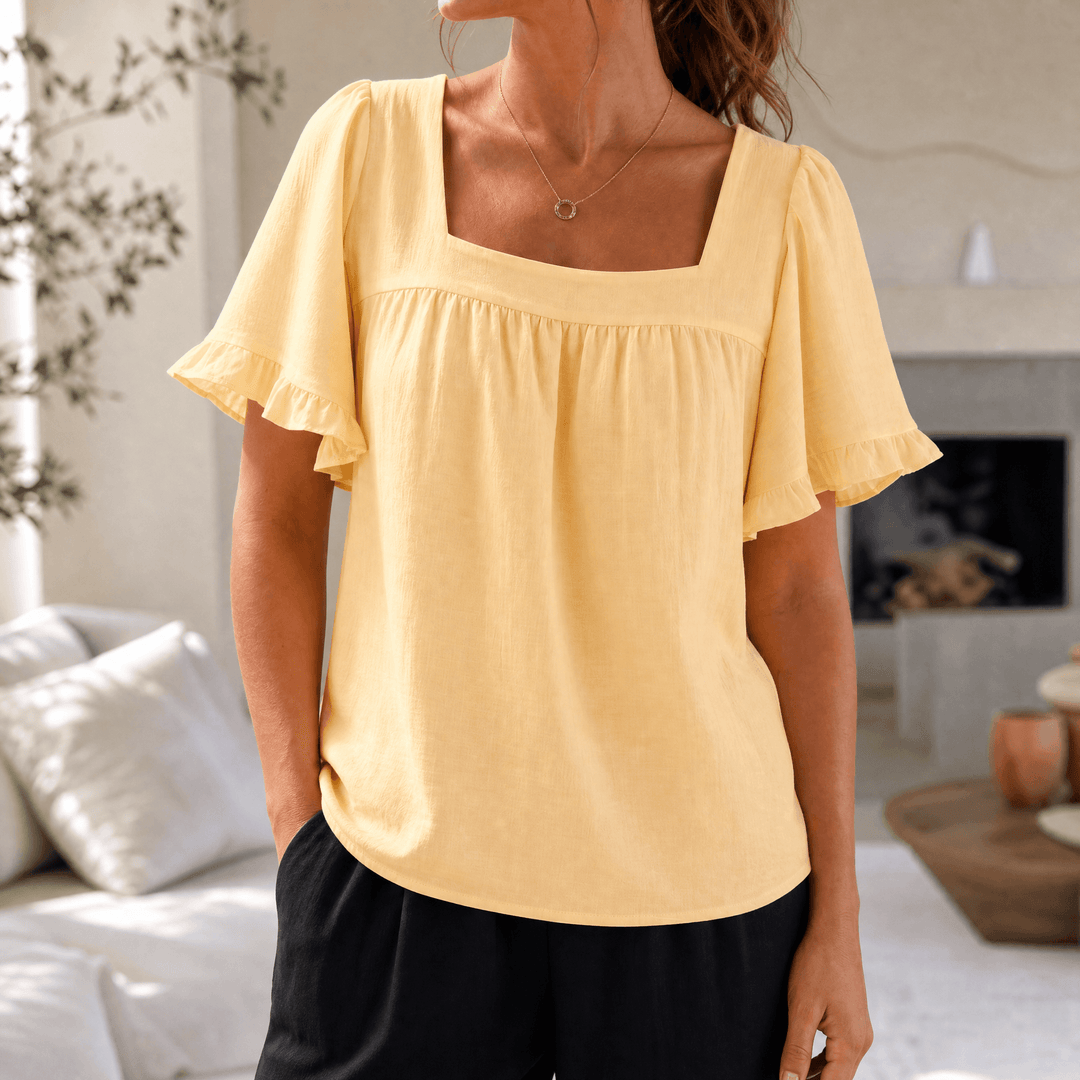 Florelle – Women's Square Neck Flutter Sleeve Blouse Butter Yellow / S