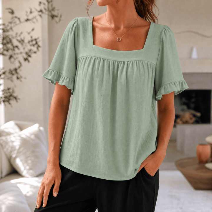 Florelle – Women's Square Neck Flutter Sleeve Blouse Sage Green / S