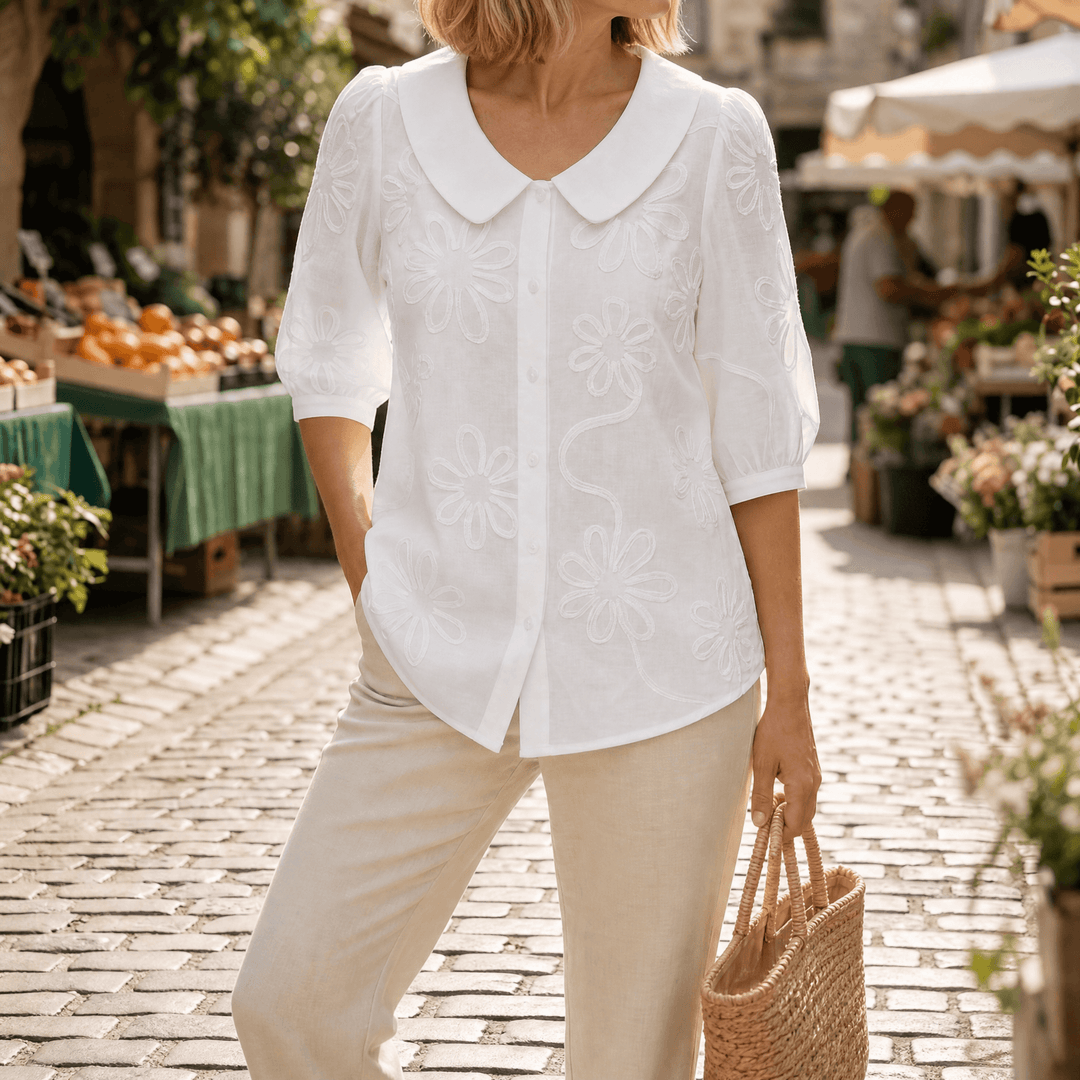 Florenne – Women's Retro Collar Blouse White / S