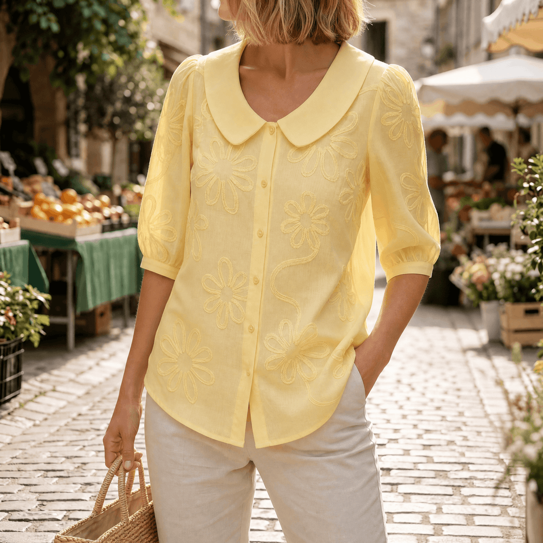 Florenne – Women's Retro Collar Blouse Yellow / S