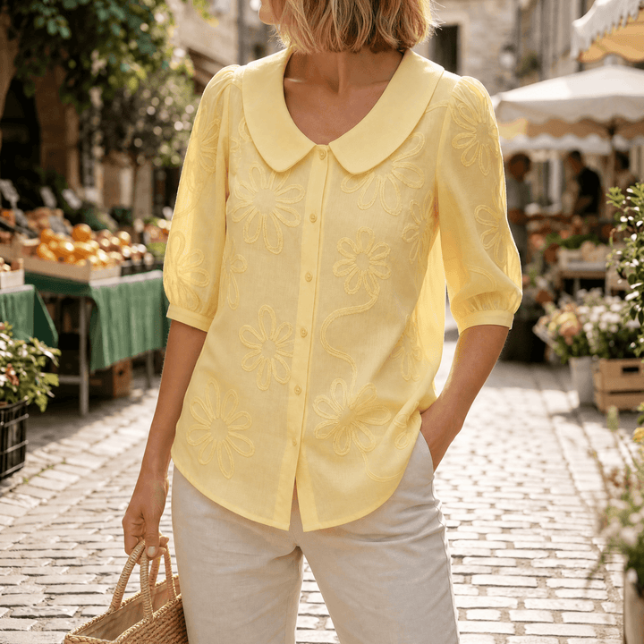 Florenne – Women's Retro Collar Blouse Yellow / S
