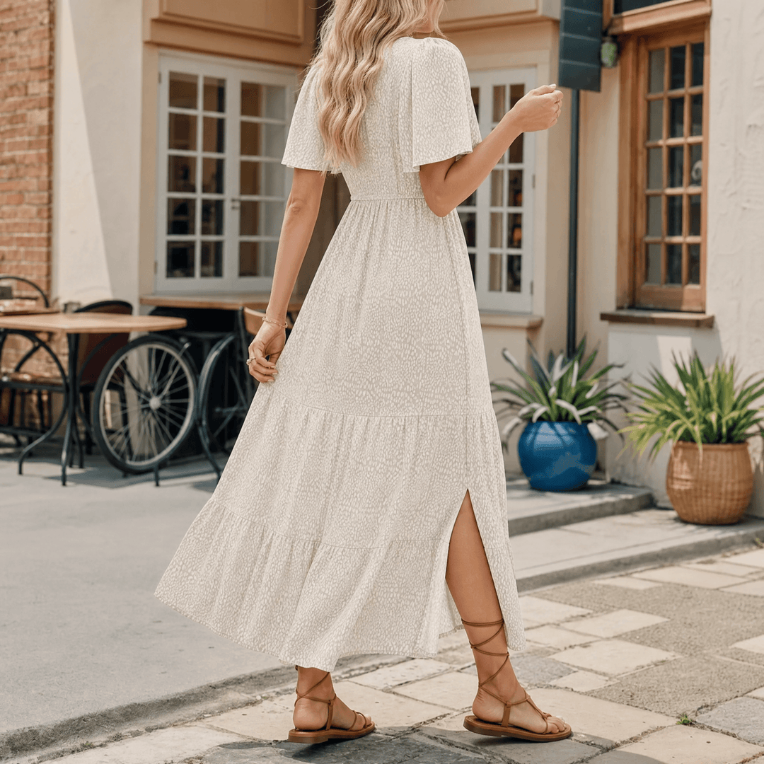Florenza – Smocked Floral Maxi Dress for Spring Cream
