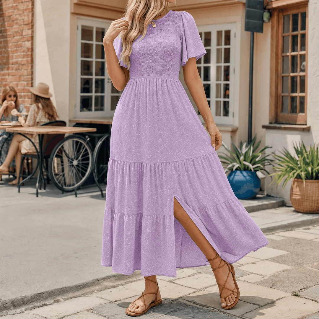 Florenza – Smocked Floral Maxi Dress for Spring Lavender Ditsy