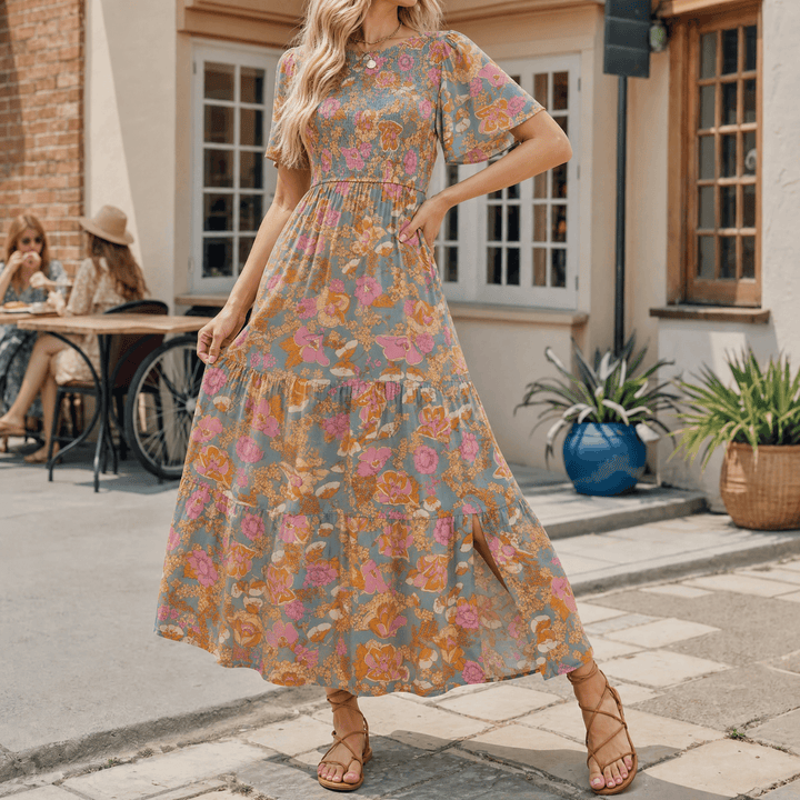 Florenza – Smocked Floral Maxi Dress for Spring Sage Floral