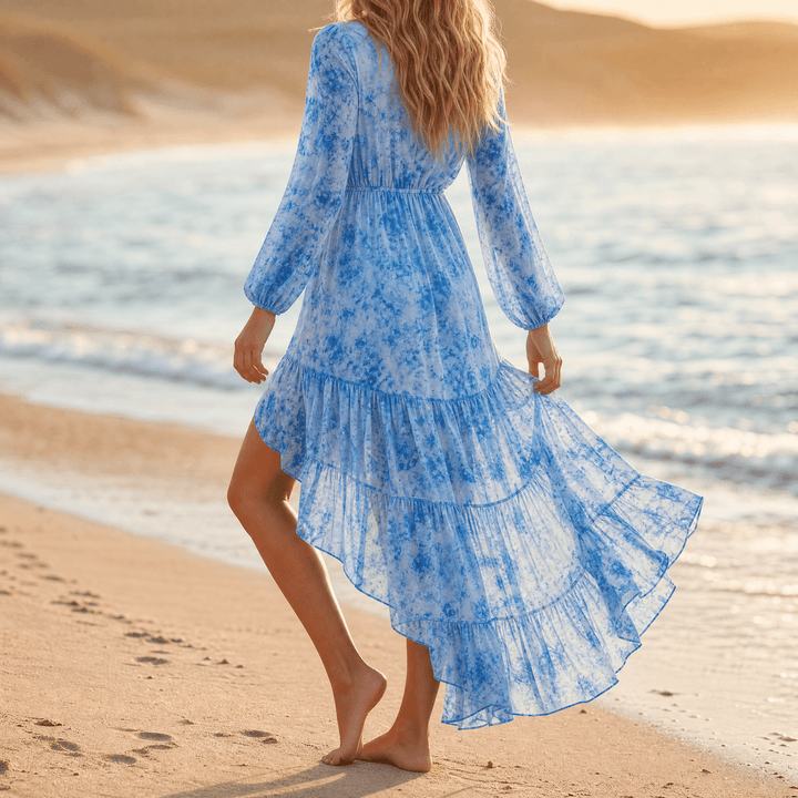 Florenza – Women's Asymmetric Boho Maxi Dress Blue