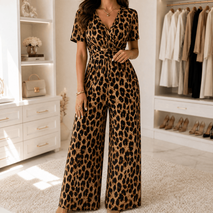 Florenza – Women's Cinched-Waist Leopard Jumpsuit Light brown / S