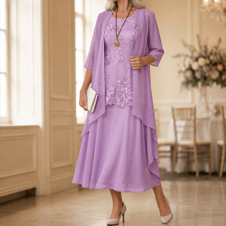 Florenza – Women's Elegant Lace and Chiffon Dress Set Lilac