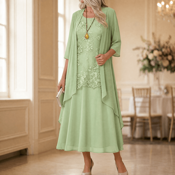 Florenza – Women's Elegant Lace and Chiffon Dress Set Sage