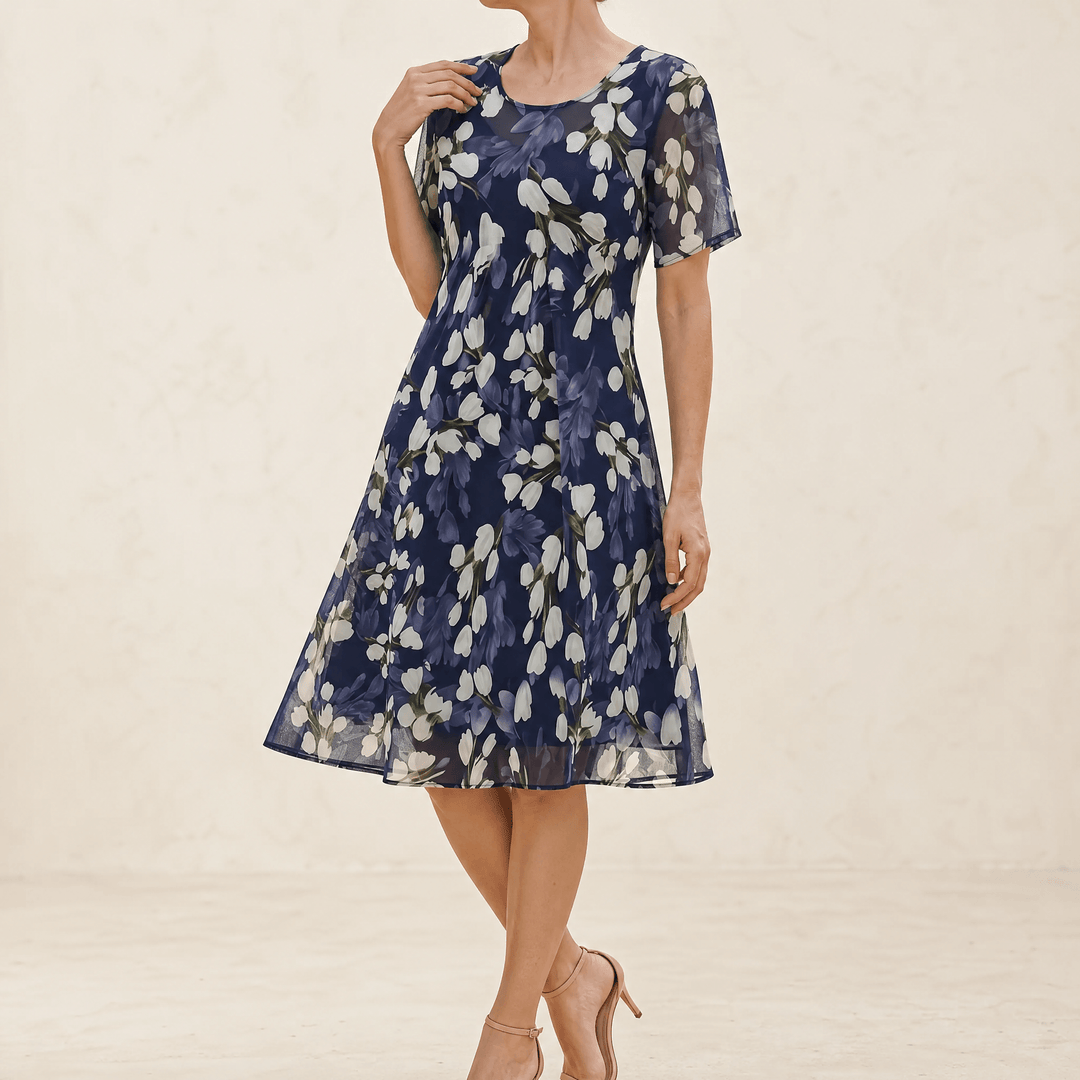 Florenza – Women's Elegant Navy Floral Midi Dress Navy Floral