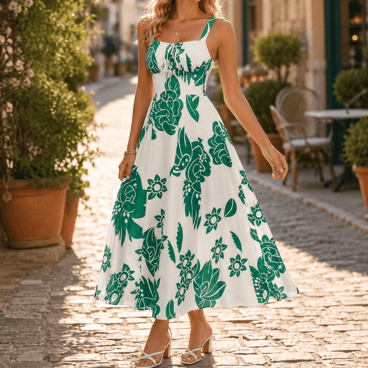 Florenza – Women's Floral Midi Summer Dress emerald green