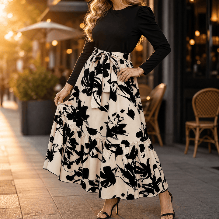 Florenza – Women's Floral Tie-Waist Maxi Dress Cream