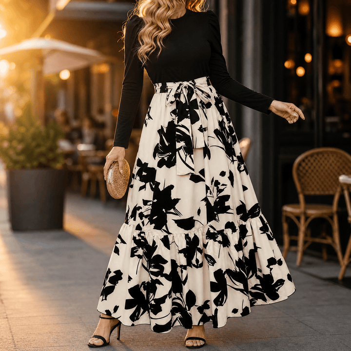 Florenza – Women's Floral Tie-Waist Maxi Dress Off-white