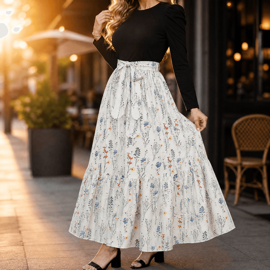 Florenza – Women's Floral Tie-Waist Maxi Dress White