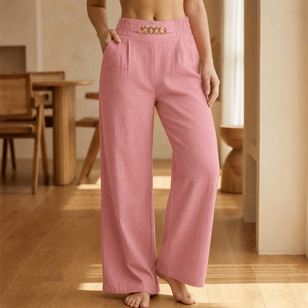 Florenza – Women’s Gold Accent Wide Leg Trousers Pink