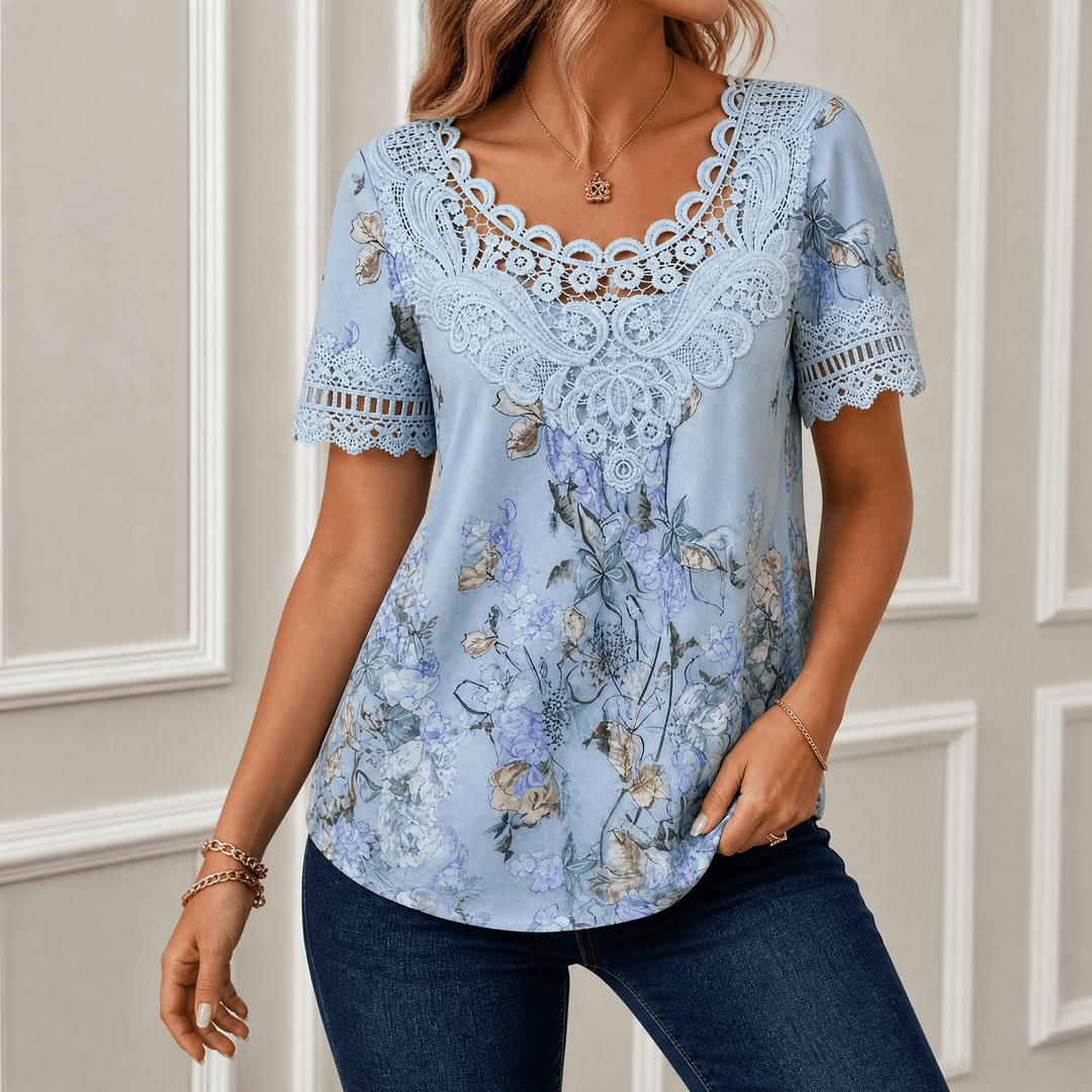 Florenza – Women's Lace Yoke Floral Blouse Powder Blue Floral / S
