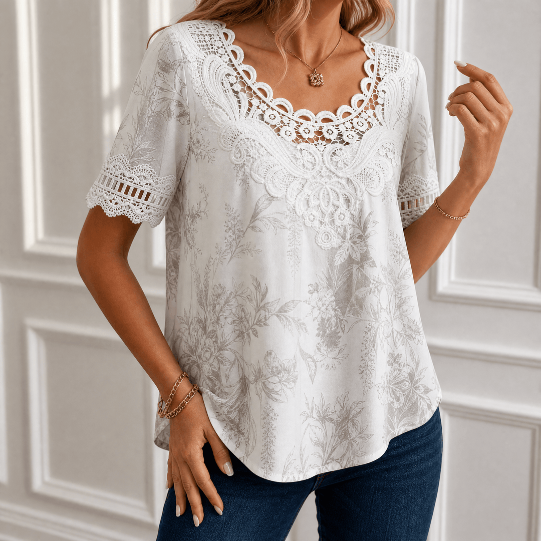 Florenza – Women's Lace Yoke Floral Blouse White Floral / S