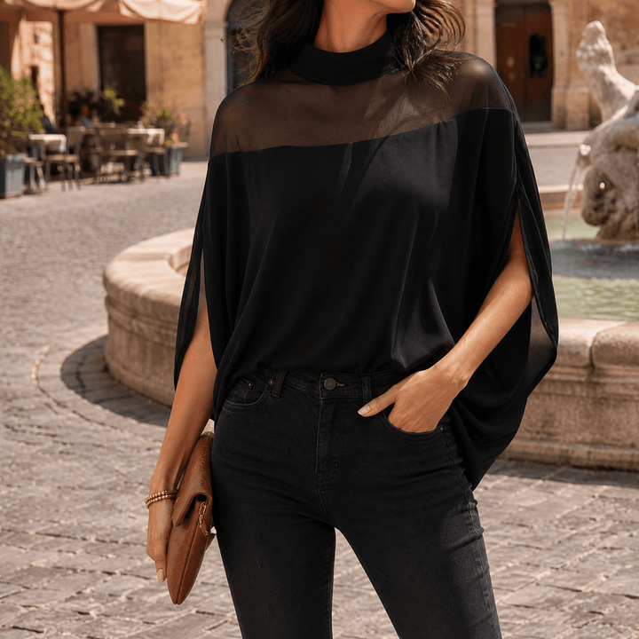 Florenza – Women's Mesh Yoke Batwing Blouse Black / S