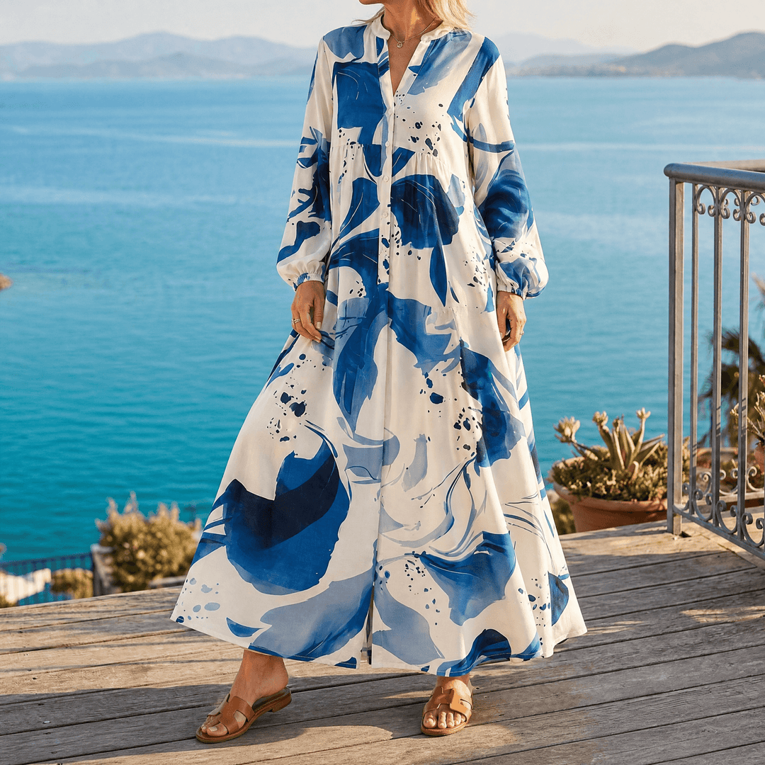 Floressa – Abstract Floral Maxi Dress Blue