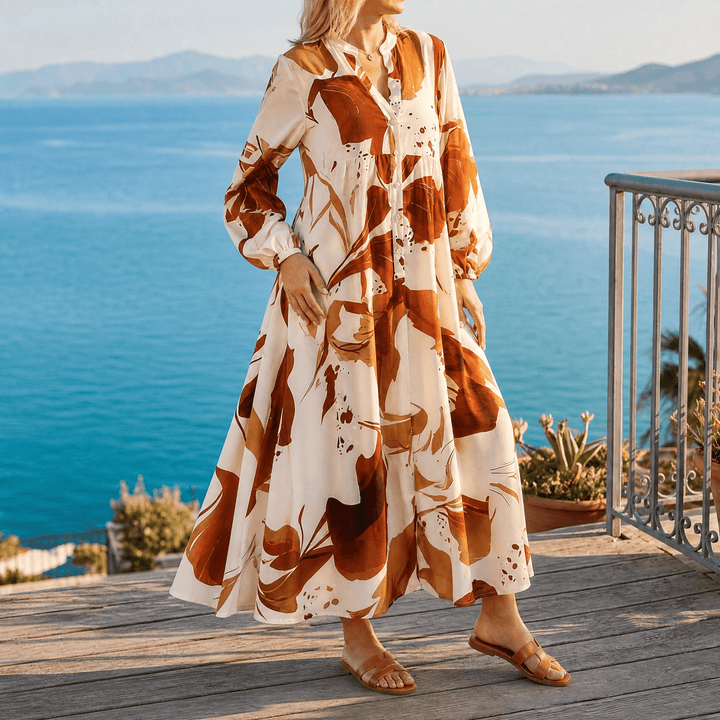 Floressa – Abstract Floral Maxi Dress Brown