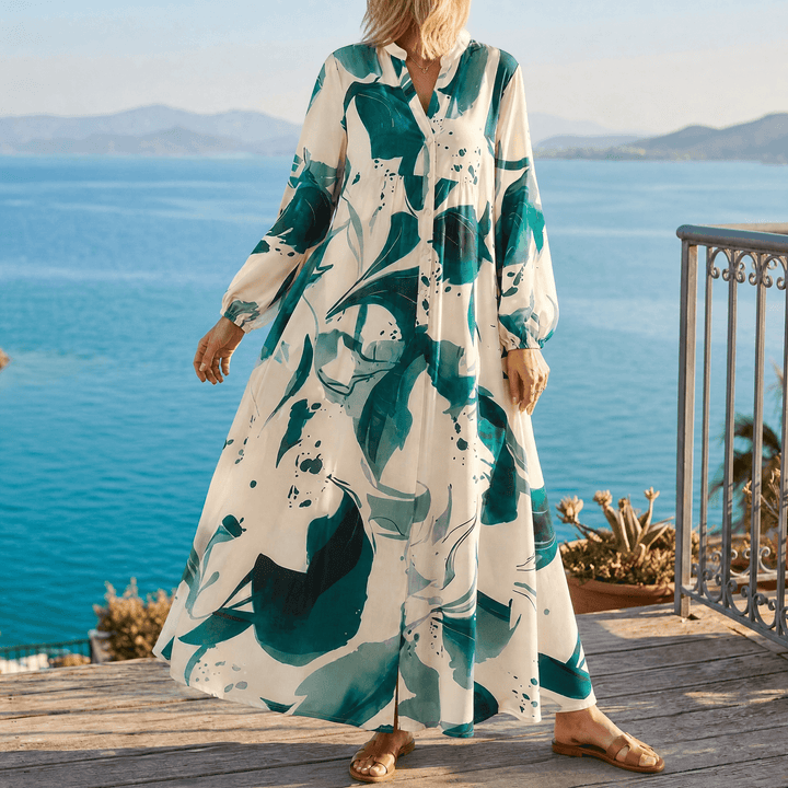Floressa – Abstract Floral Maxi Dress Green