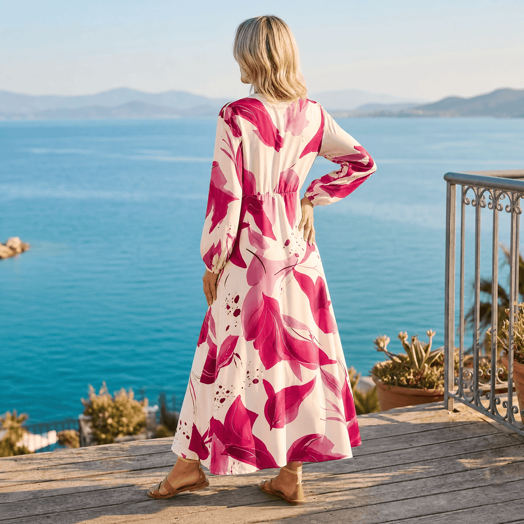 Floressa – Abstract Floral Maxi Dress Rose Red